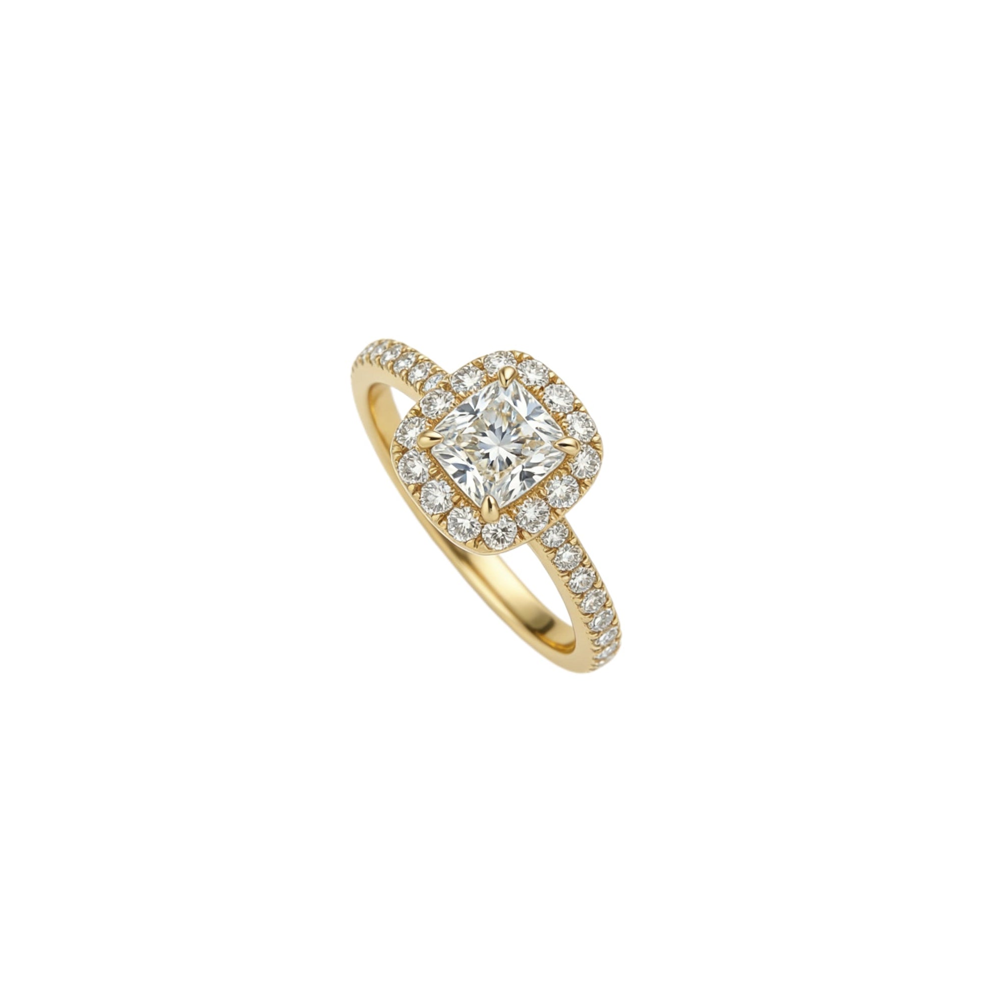 Cushion Halo Ring with Pavé Band
