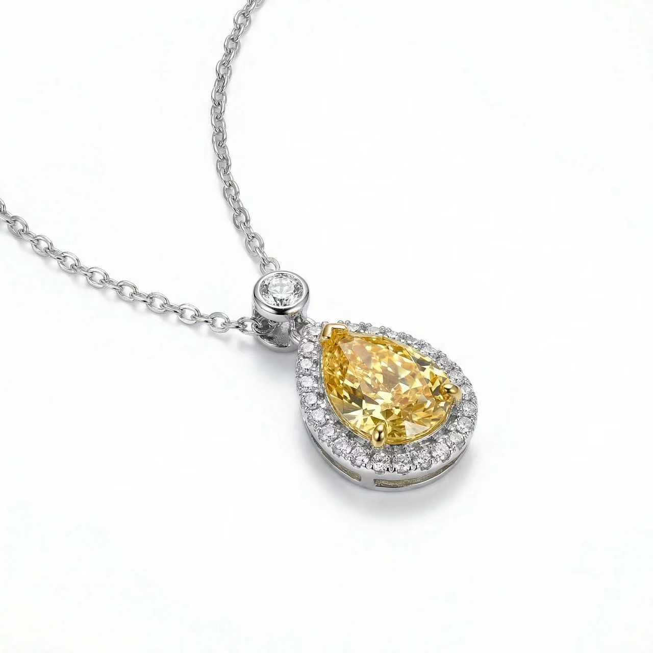 Radiant Pear Yellow Diamond Pendant Necklace