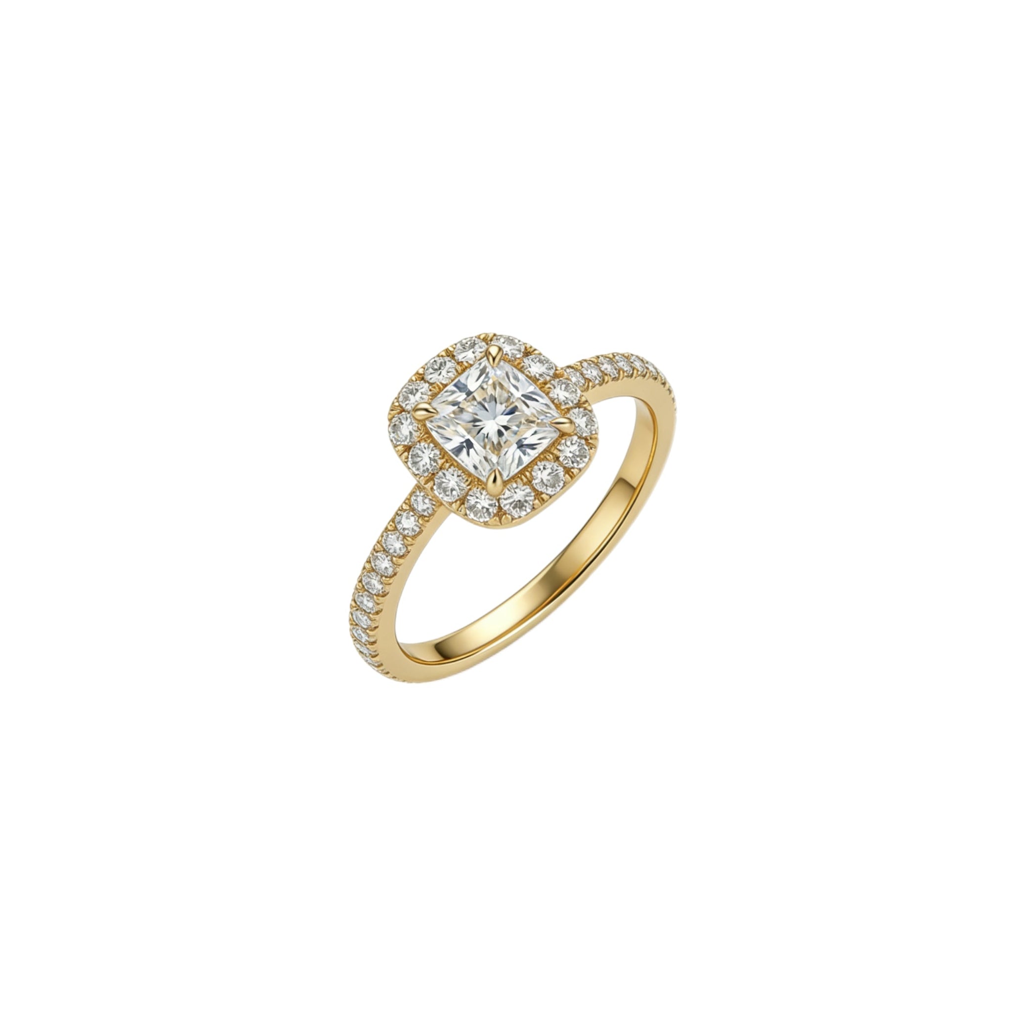 Cushion Halo Ring with Pavé Band