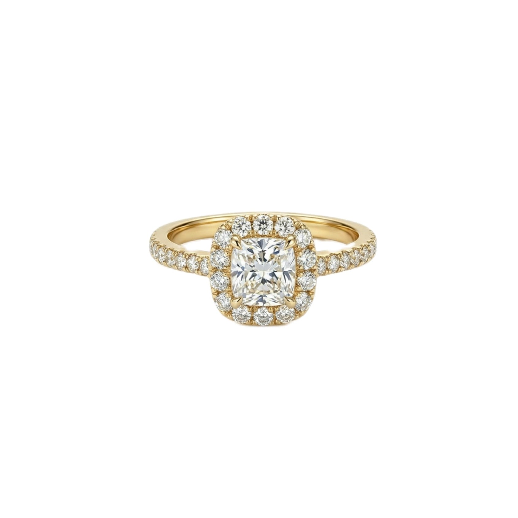 Cushion Halo Ring with Pavé Band