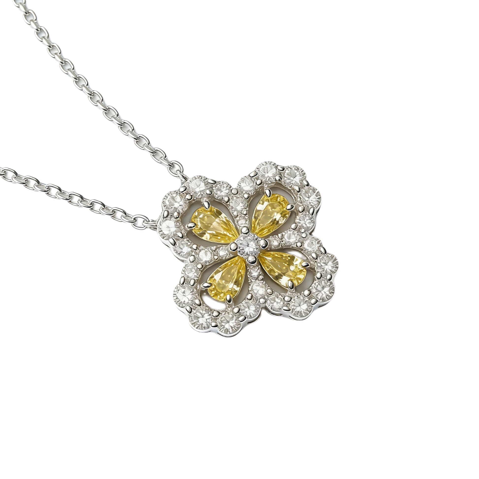 Lucky Clover Yellow Diamond Pendant Necklace