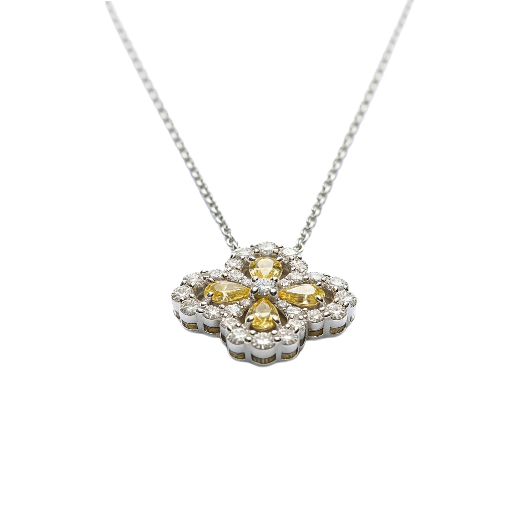 Lucky Clover Yellow Diamond Pendant Necklace
