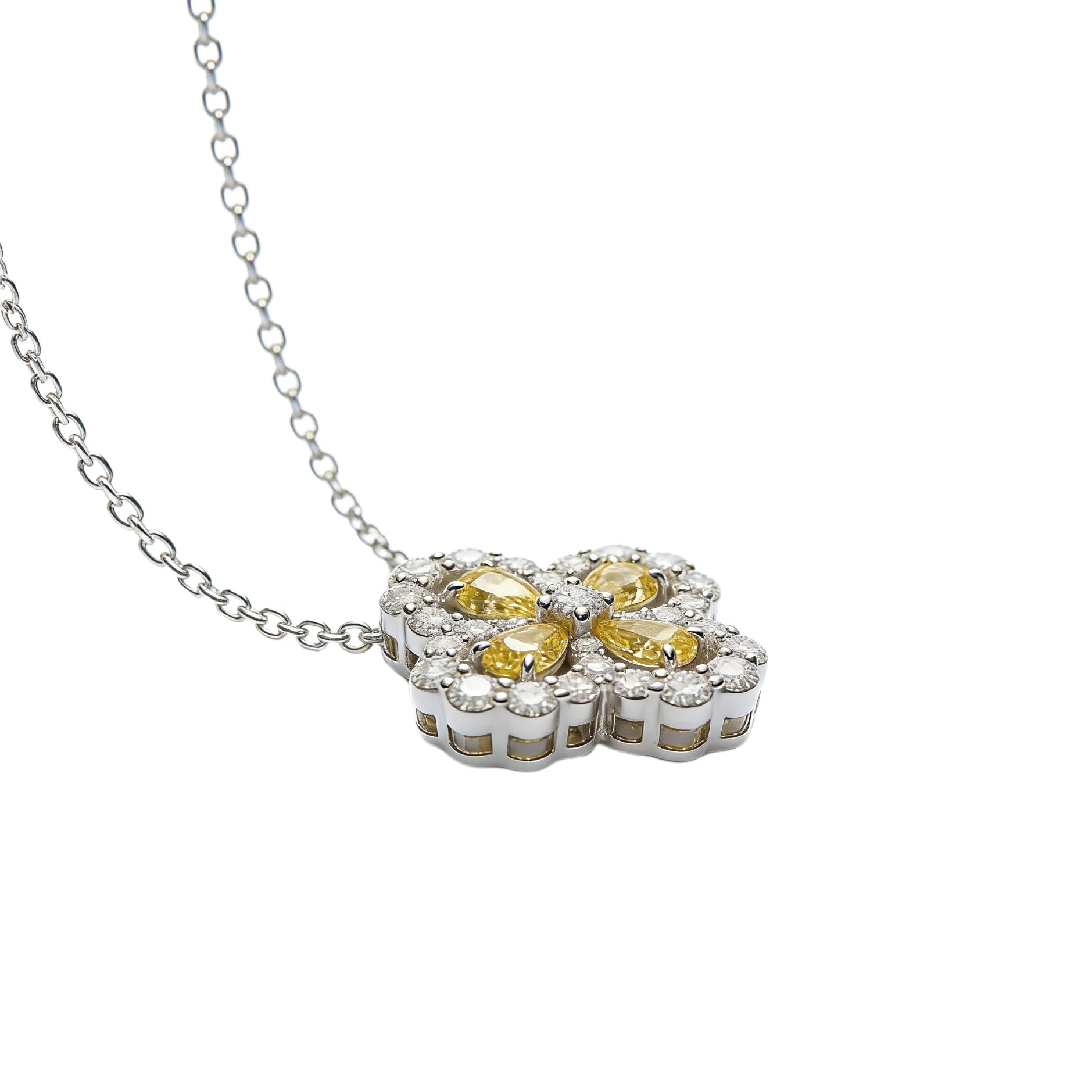 Lucky Clover Yellow Diamond Pendant Necklace