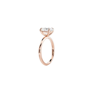 Rose gold ring with a diamond on a white background