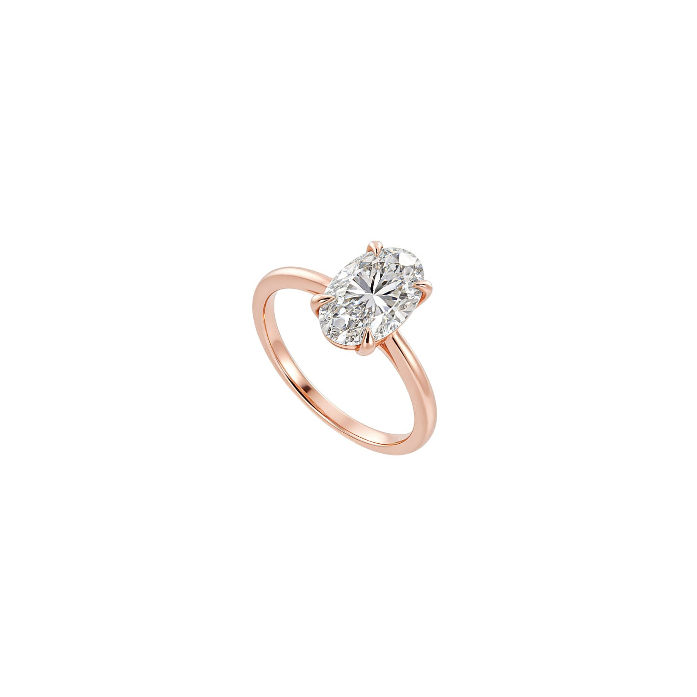 Rose gold ring with a diamond on a white background