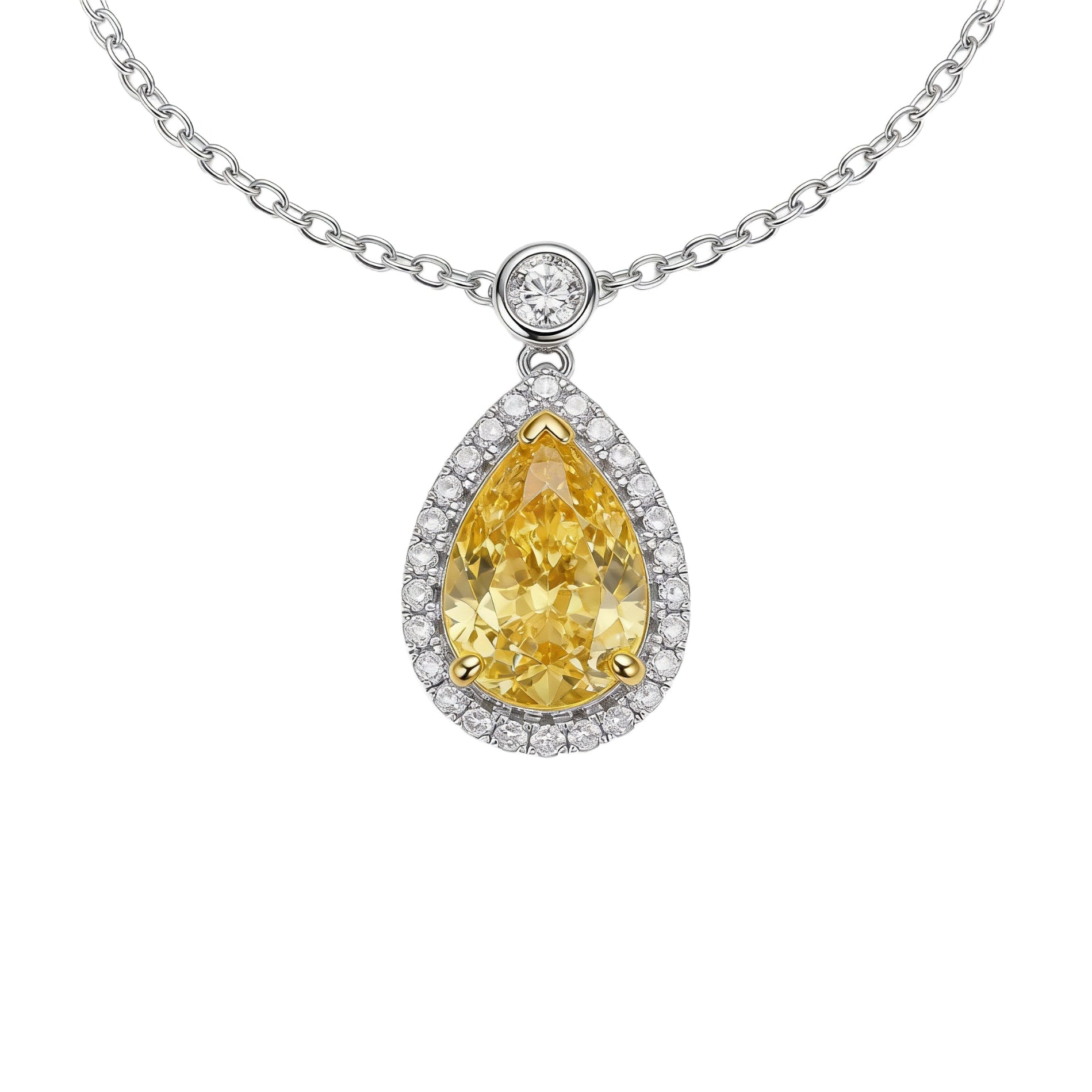 Radiant Pear Yellow Diamond Pendant Necklace