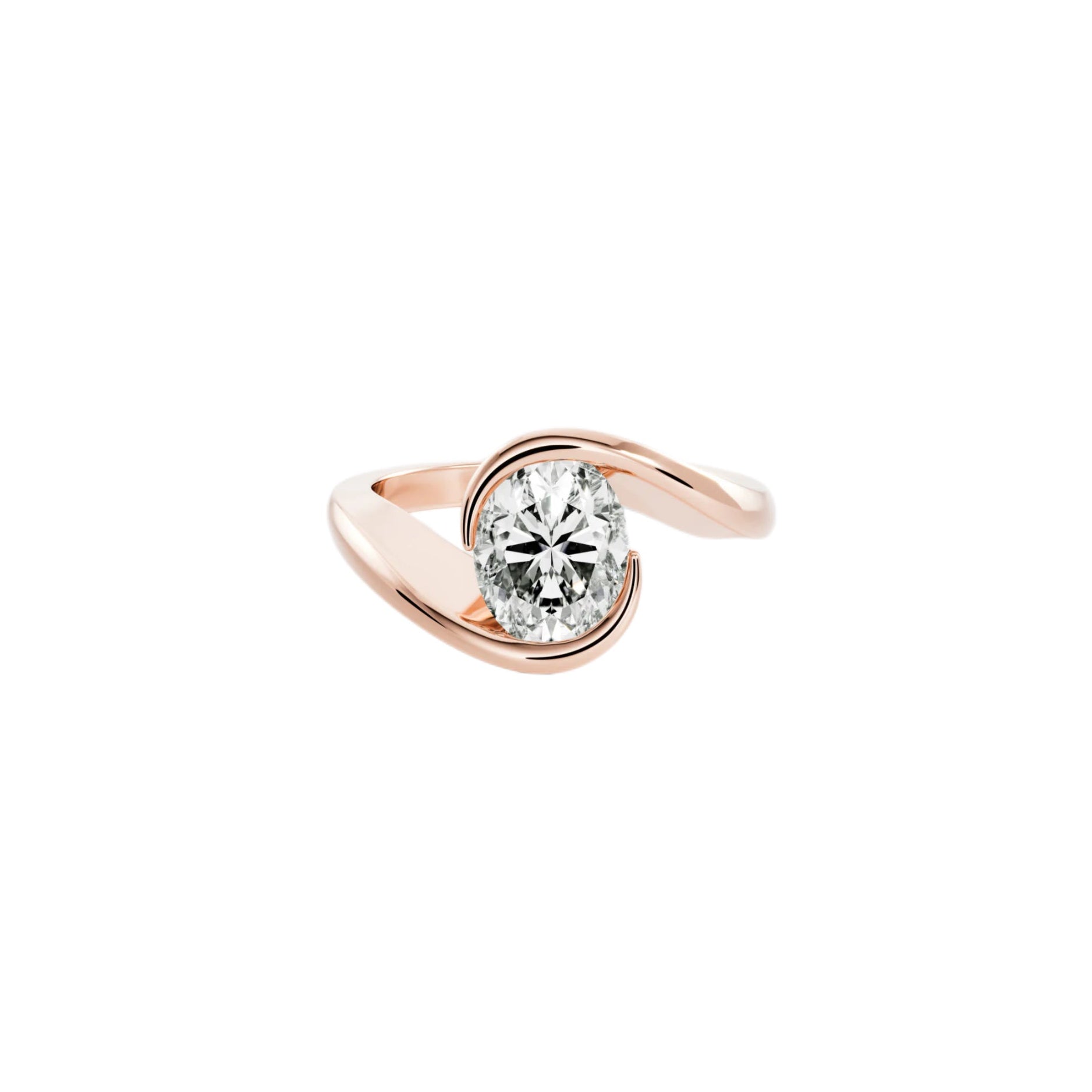 Suspended Oval Solitaire Wrap Lab-Grown Diamond Ring in 18K Rose Gold