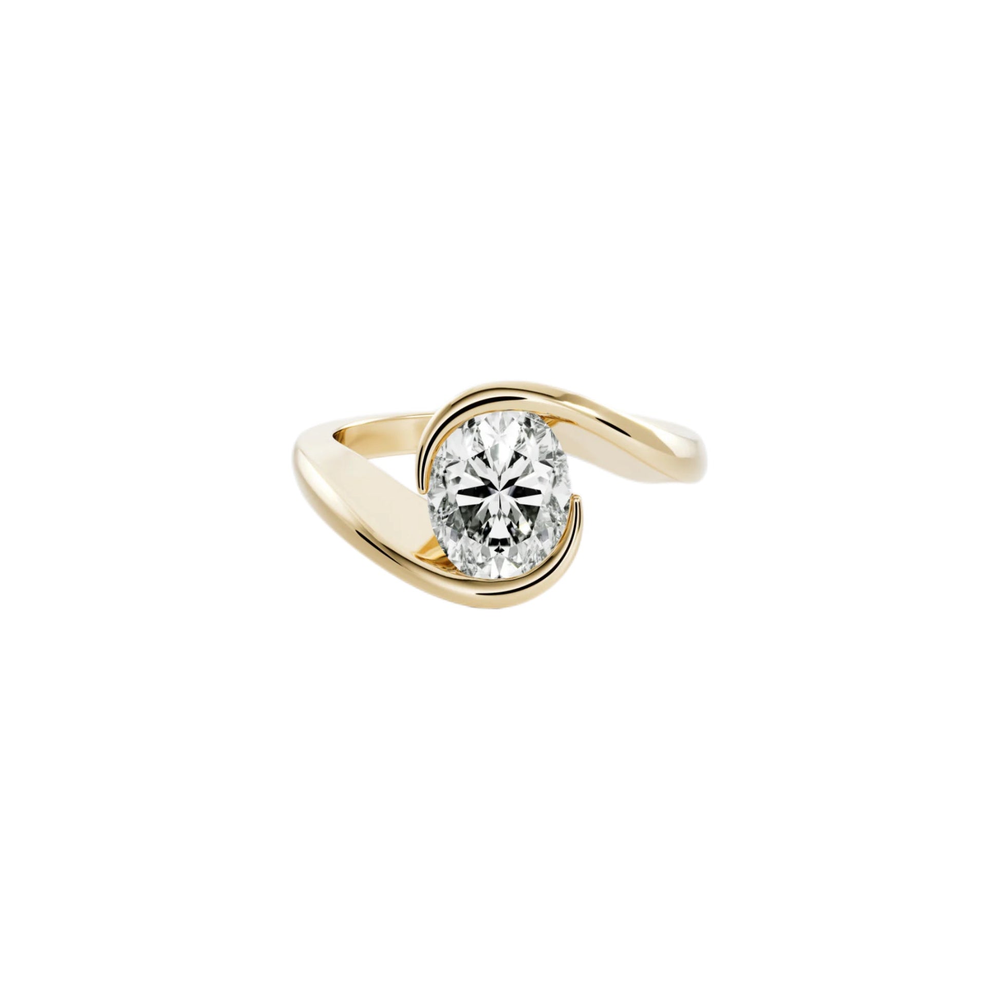 Suspended Oval Solitaire Wrap Lab-Grown Diamond Ring in 18K Yellow Gold